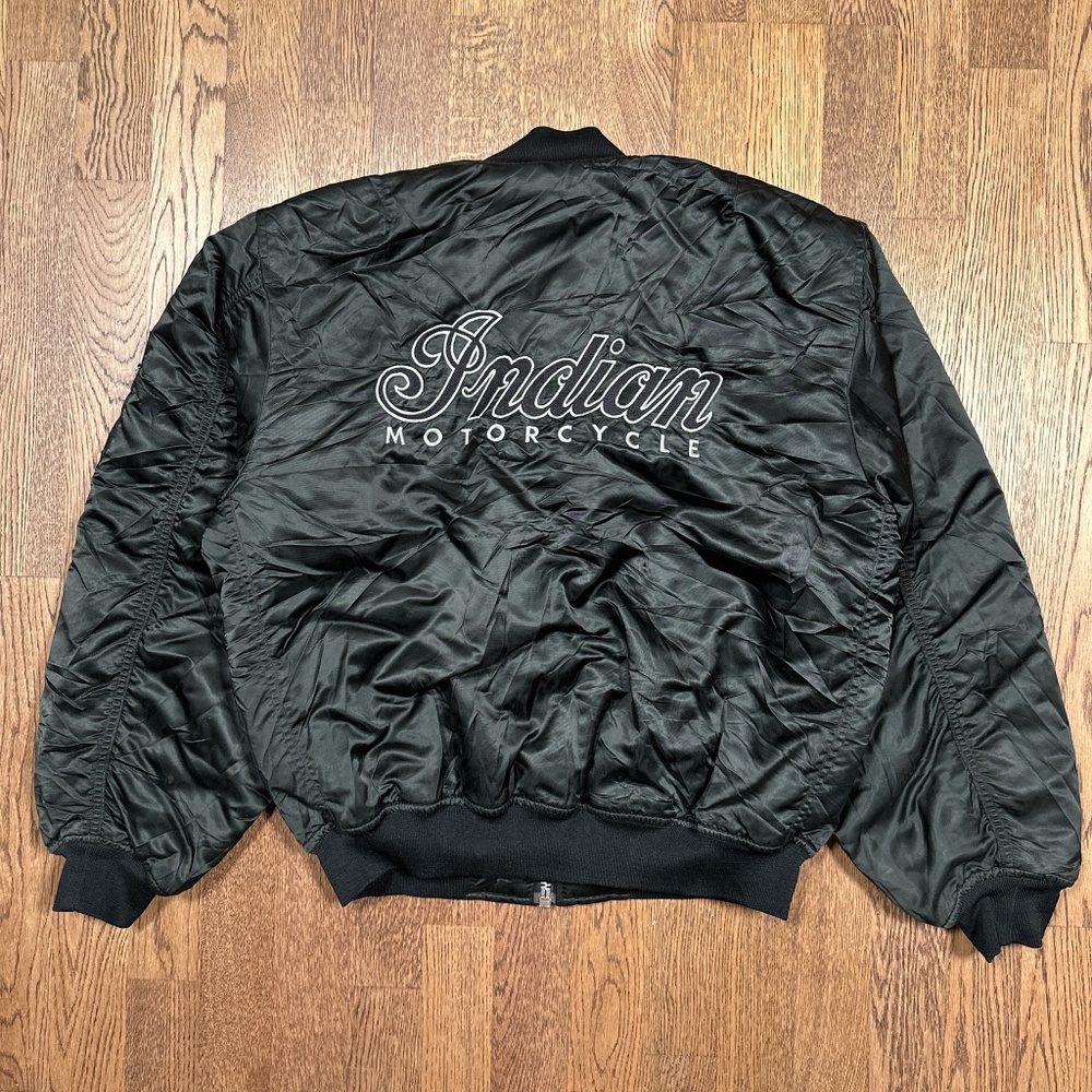 Vintage 90s Indian Motorcycles MA-1 Nylon Bomber Jacket Black Mens Small